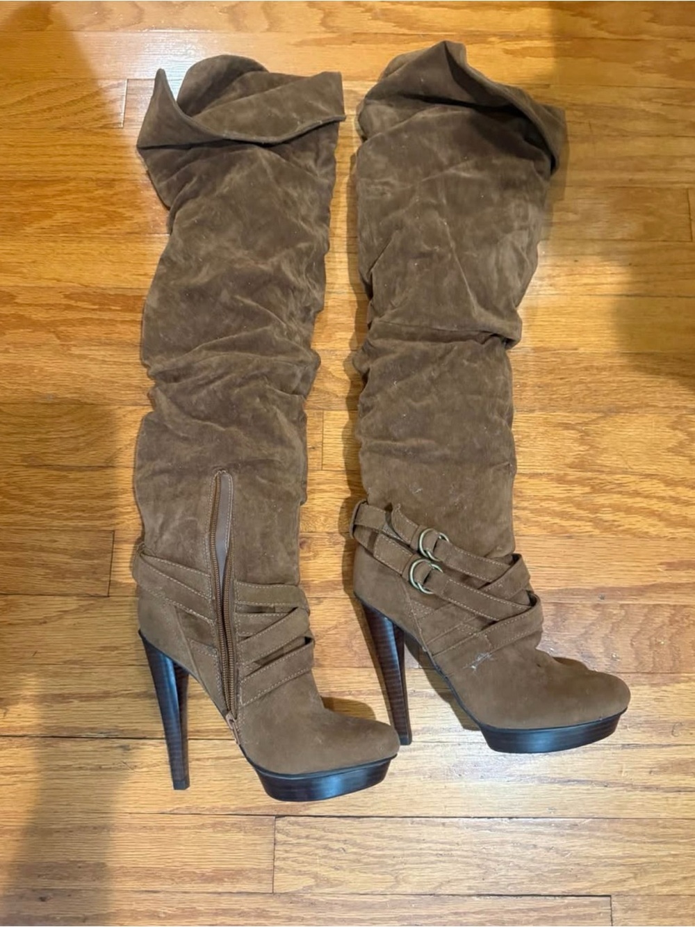 Women's Brown Suede Over-the-Knee (thigh high) Heeled Boots 5” high